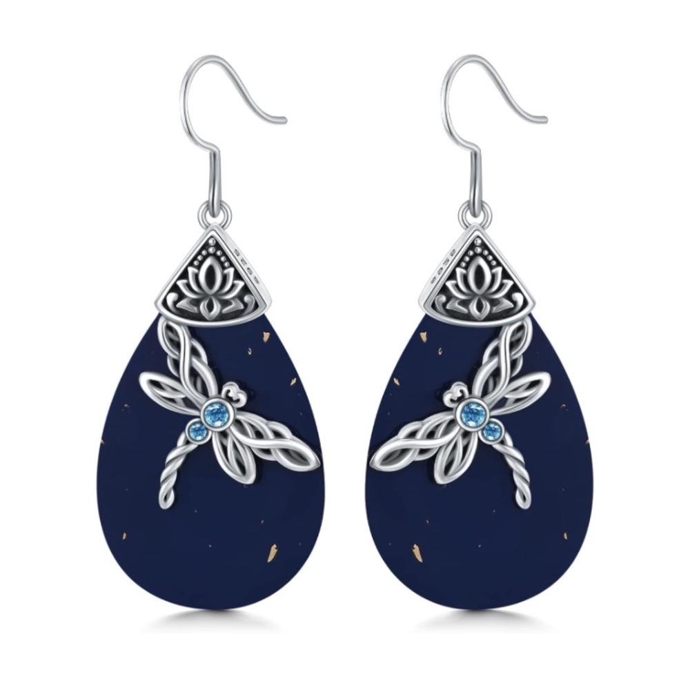 14k 925 Lapis Lazuli Celtic Dragonfly Earrings